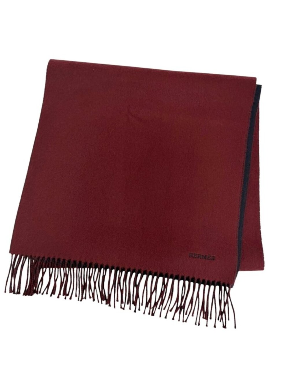 Hermes Recto Verso Cashmere 100% H Logo Embroidery Embroidered Fringe Scarf